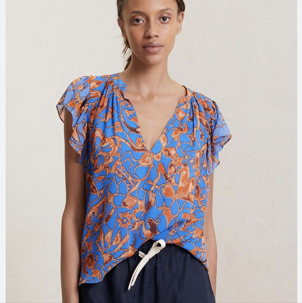 A.L.C. June Top silk and orange florals